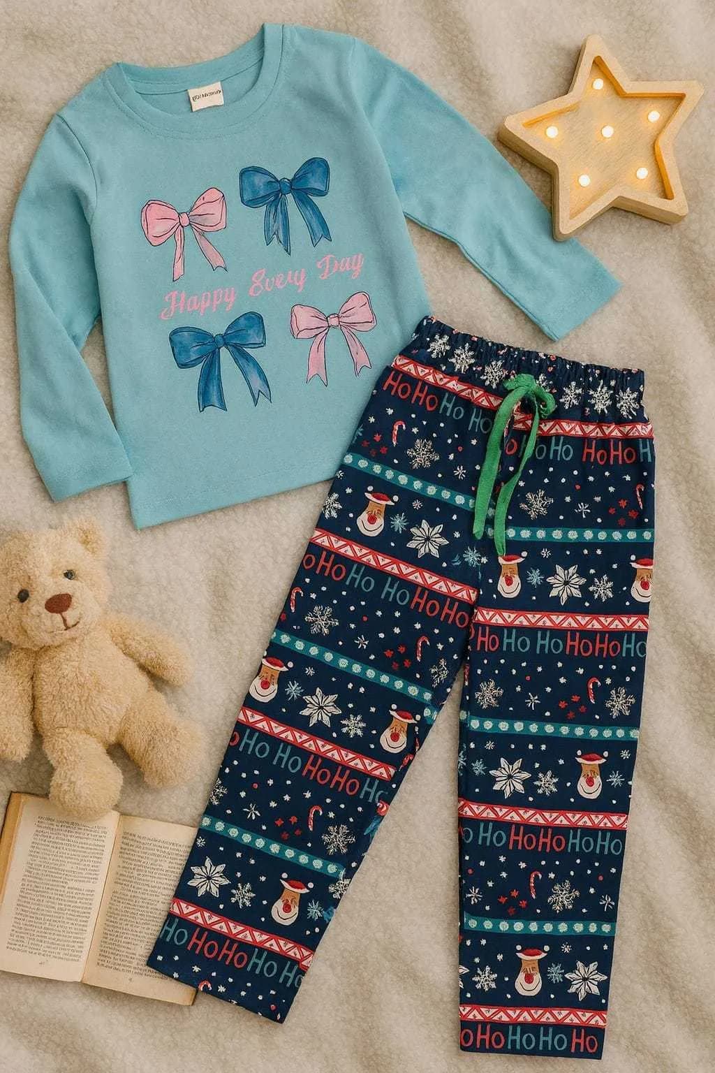 Cozy & Cute Full Sleeves Sets – 100% Cotton - Bow Blue(5-6) - Image 2