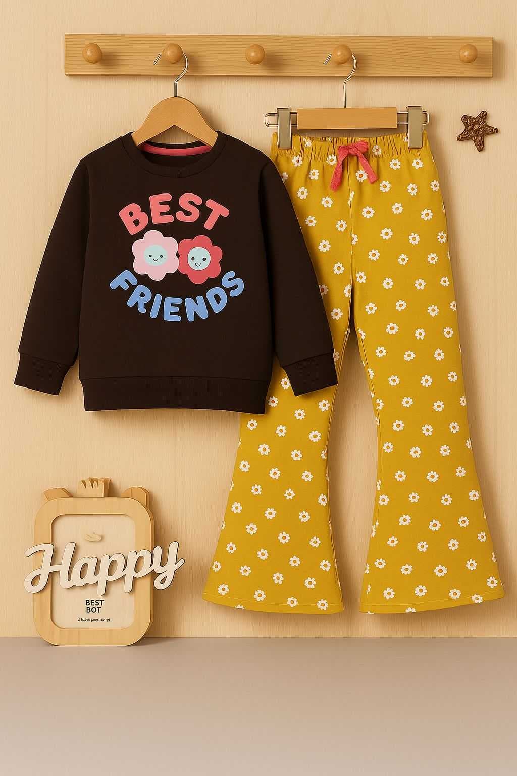 Girls Premium Style Wide Leg Trackset - Brown(5-7) - Image 2