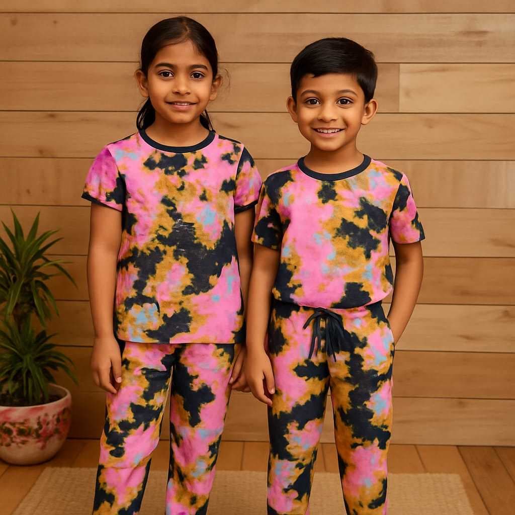 Tie & Dye Kids Co-Ords Set Pink & Black(5) - Image 2