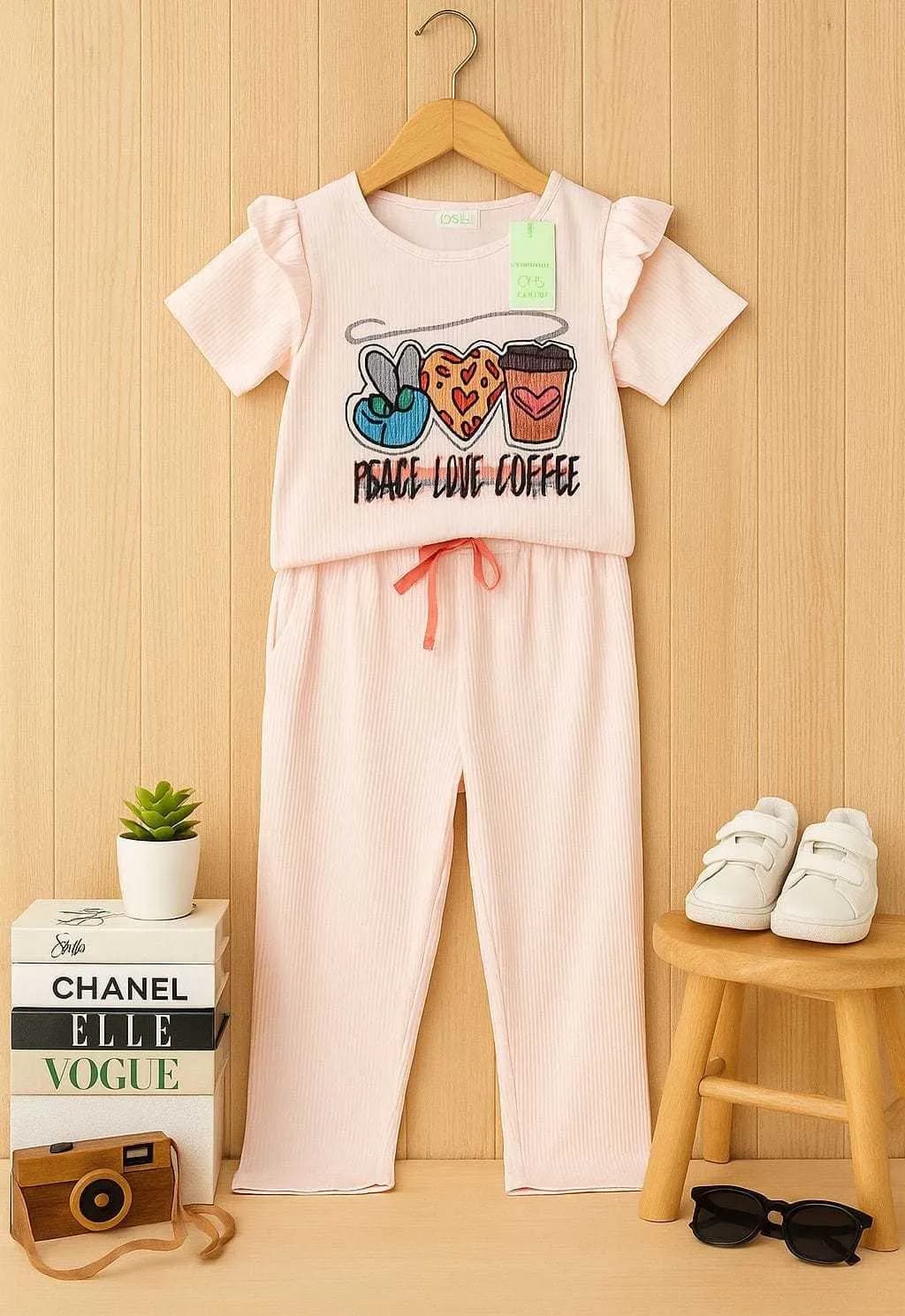 Palazzo Sets Dorio Ribbed Cotton Material Baby Pink(3-4) - Image 1