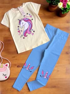 Premium Girls Summer Print Cute Legging Set Unicorn(3)