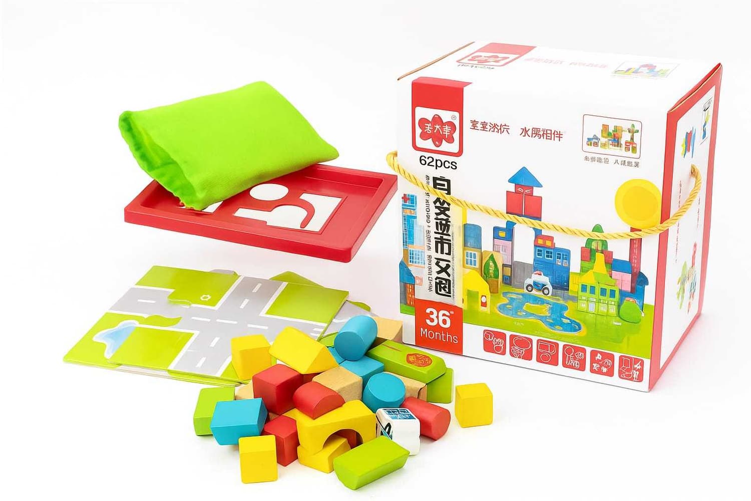 Wooden City Building Blocks 62pcs Set - Image 4