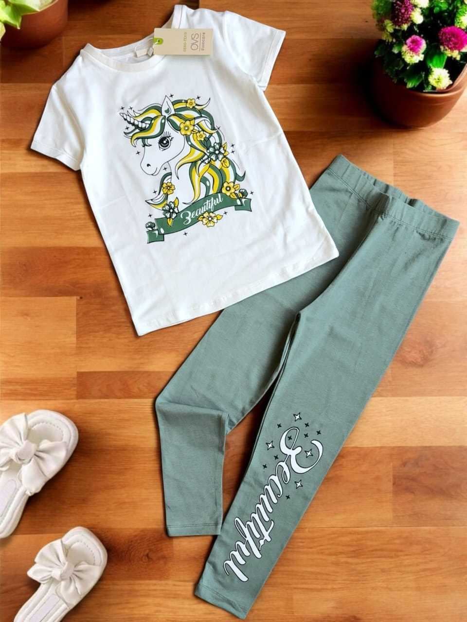 Premium Girls Summer Print Cute Legging Set Unicorn(3) - Image 4