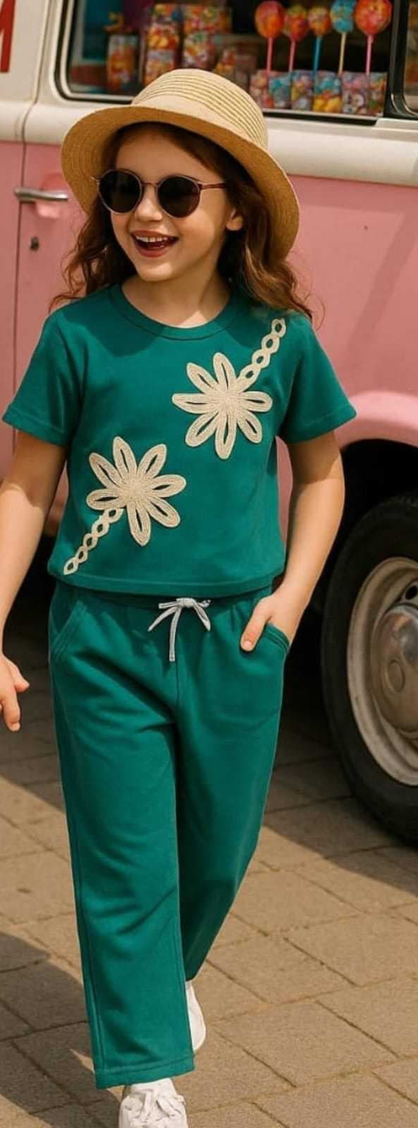 GIRLS PREMIUM COORD SETS Teal Green Floral(4) - Image 1