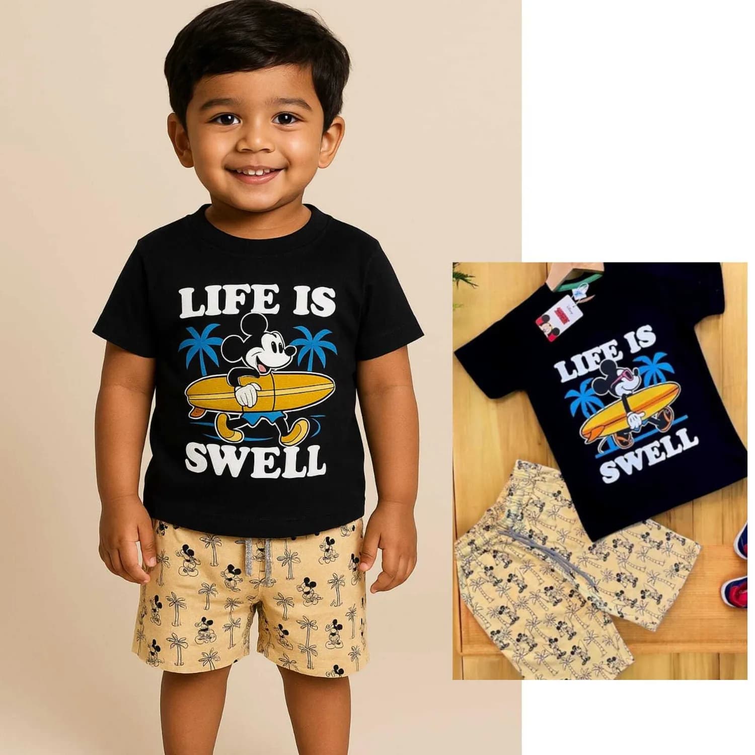 Kids Premium Kids Shorts Set Mickey Life Is Well(5-7) - Image 1