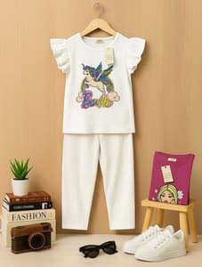 Palazzo Sets Dorio Ribbed Cotton Material White Unicorn(3-4)
