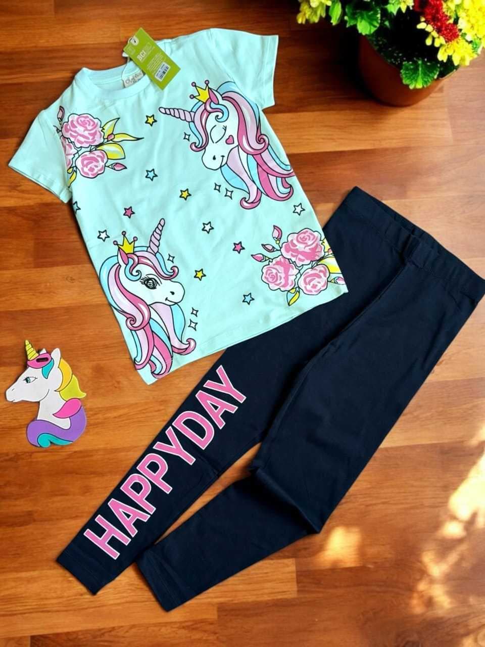 Premium Girls Summer Print Cute Legging Set Unicorn(3) - Image 2