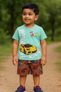 Kids Premium Kids Shorts Set Cars Green(5-7)