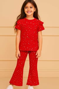 Trendy Boot Cut Pants Sets for Kids Red(3)