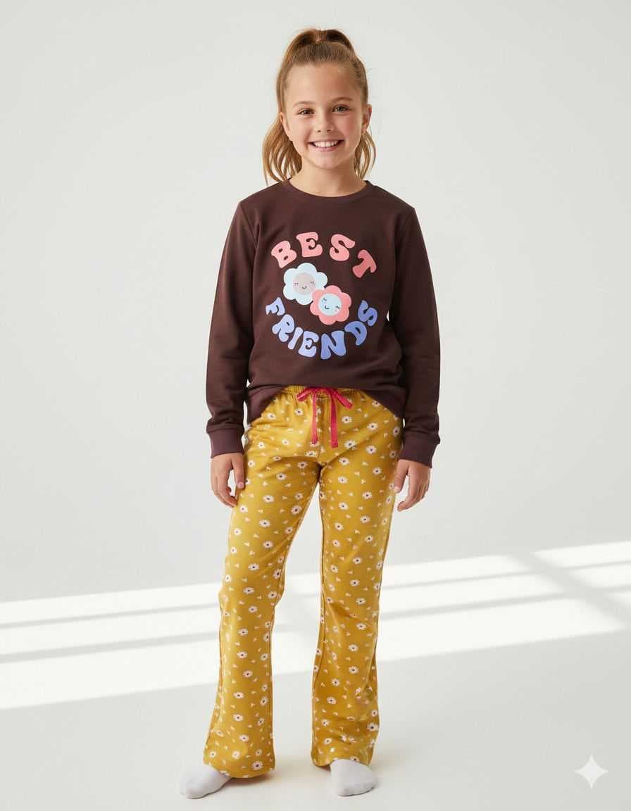 Girls Premium Style Wide Leg Trackset - Brown(5-7) - Image 1