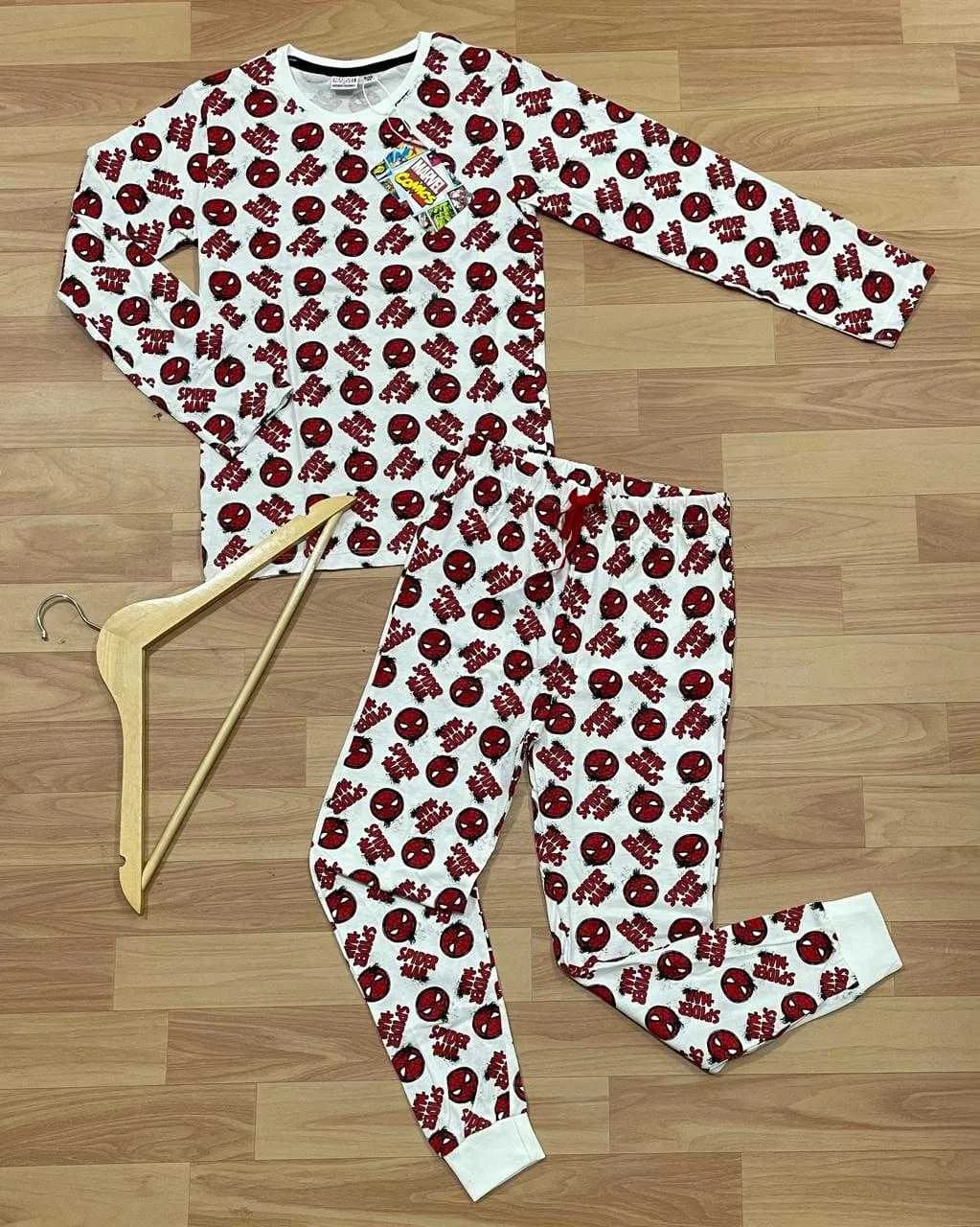 Kids Cotton Full Sleeves Co-Ords Sets White Spiderman(3) - Image 1