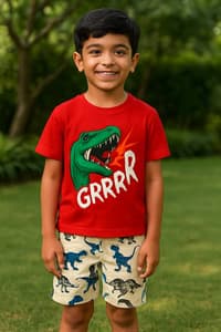 Kids Premium Kids Shorts Set Red Dino(5-6)
