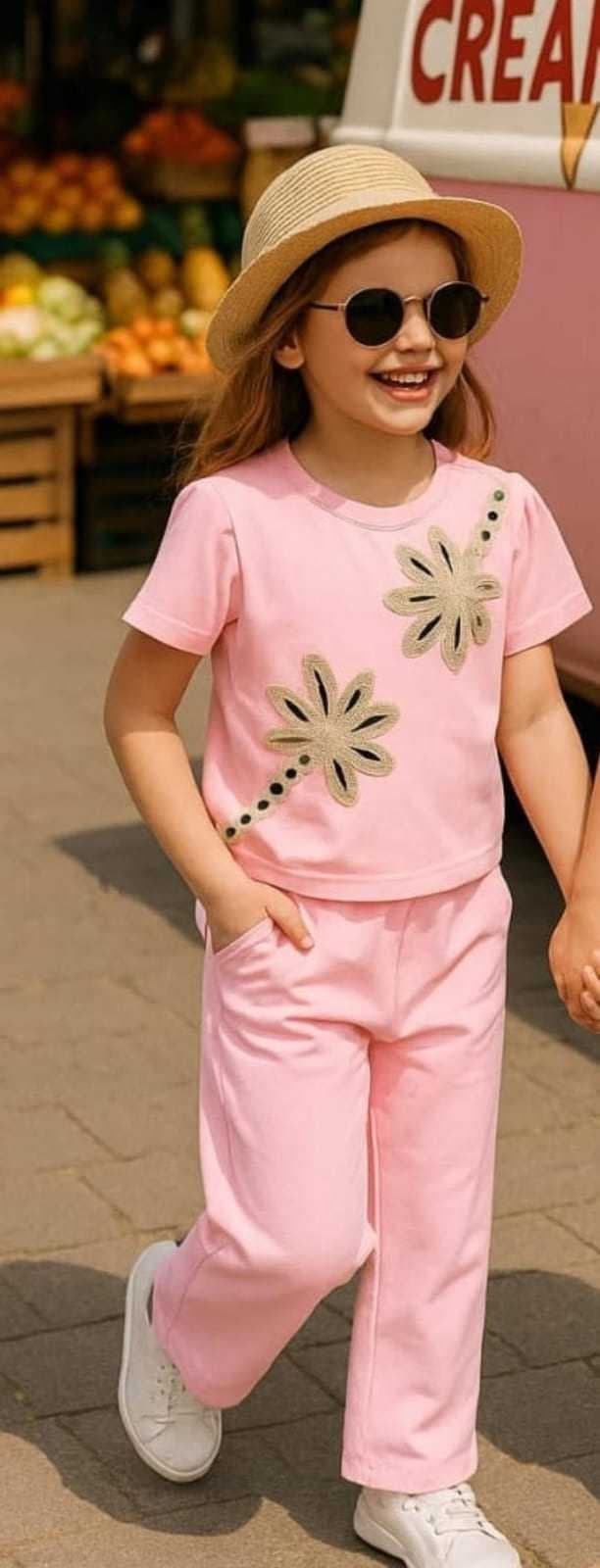 GIRLS PREMIUM COORD SETS Baby Pink Floral(4) - Image 1