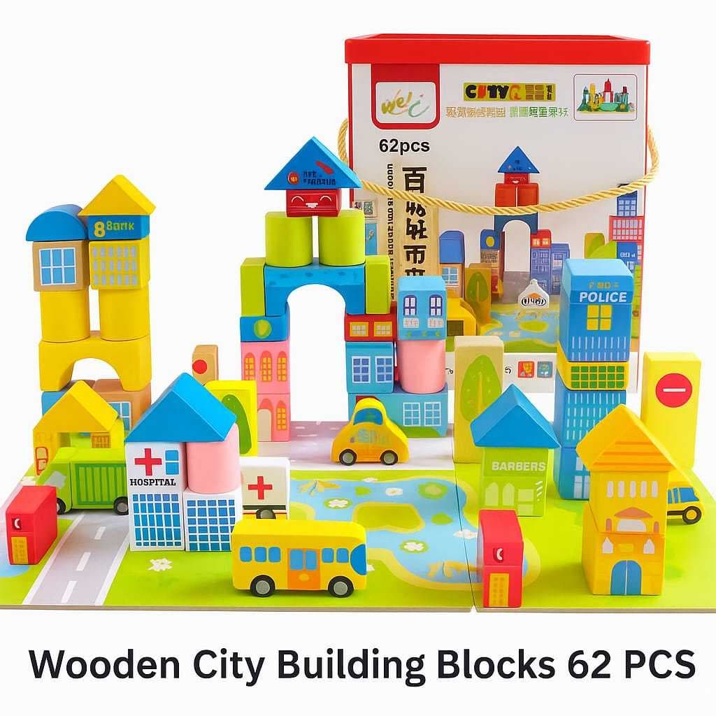 Wooden City Building Blocks 62pcs Set - Image 1