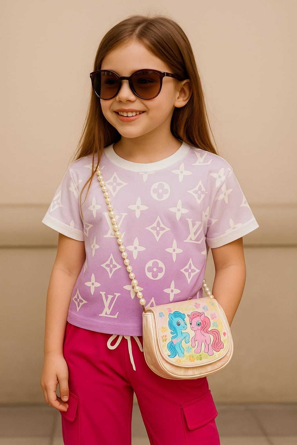 Chic Ombre Louis-Inspired Tee & Cargo Pants Set Magenta(4) - Image 3