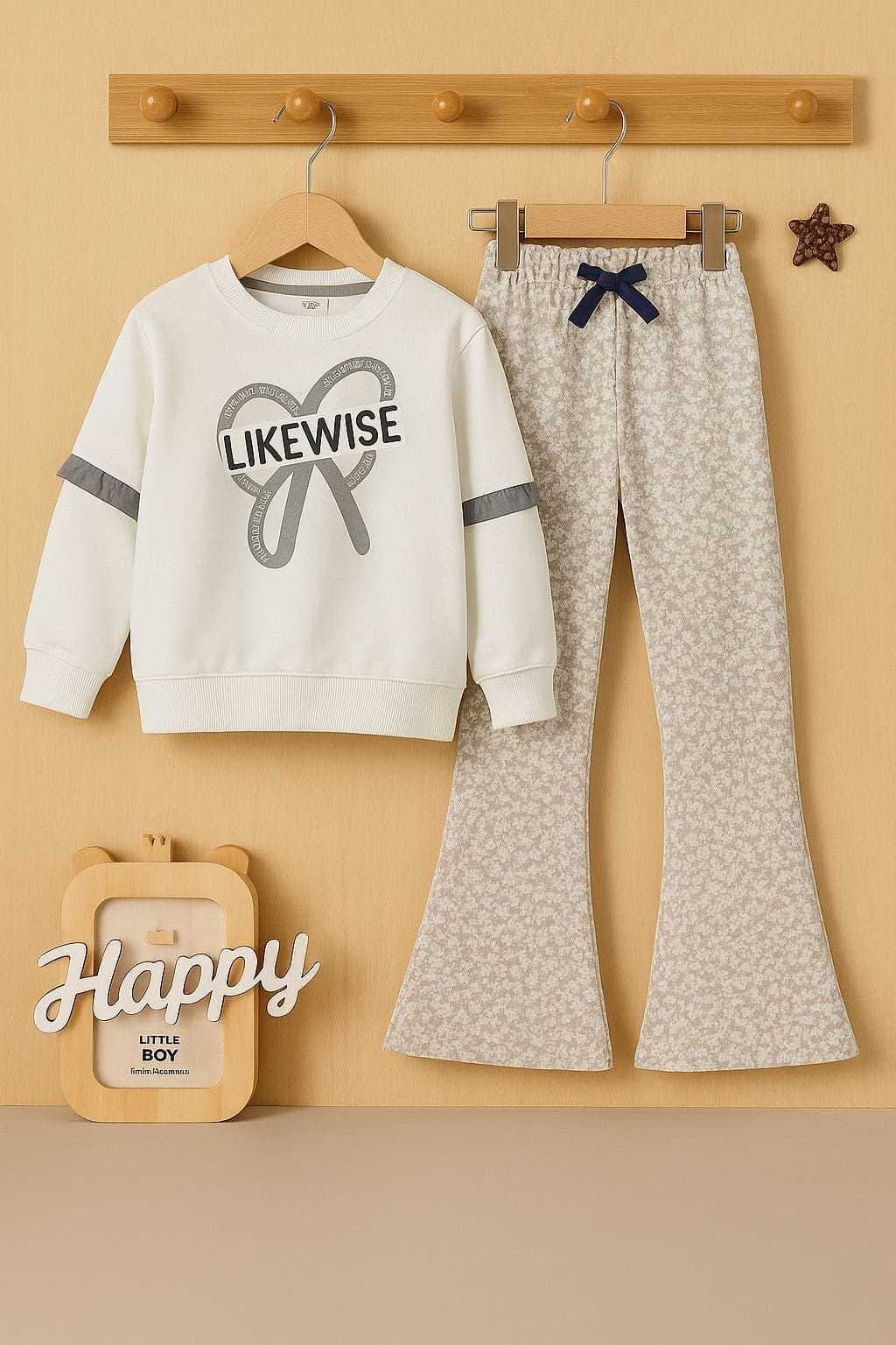 Girls Premium Style Wide Leg Trackset - Bow White(5-7) - Image 3